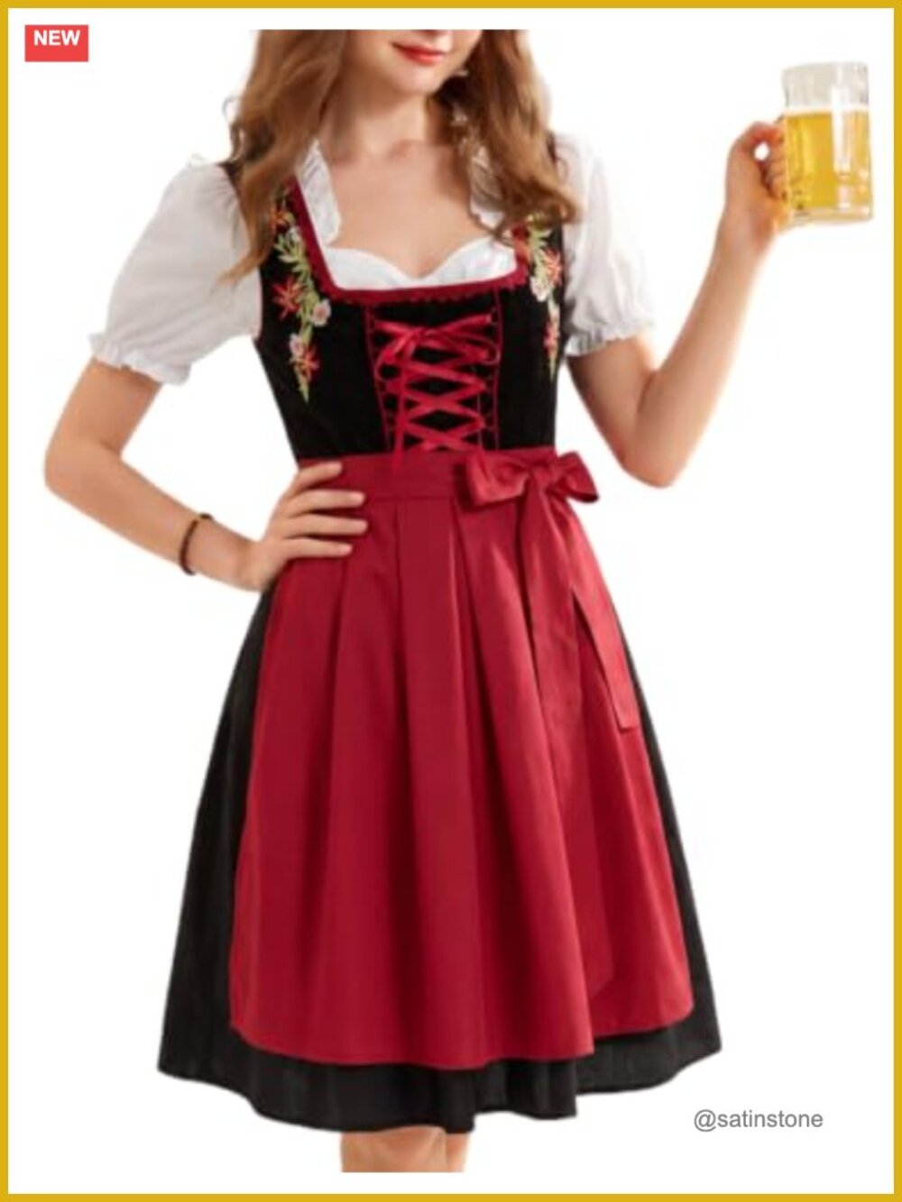 Women's Embroidered 3 Piece Oktoberfest Dirndl Dress Set with Blouse and Apron